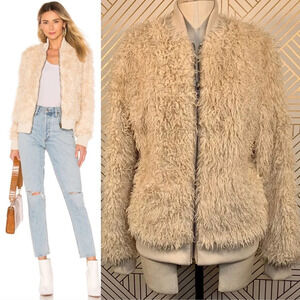 Chaser Faux Fur Lamby‎ Bomber Jacket in Cream